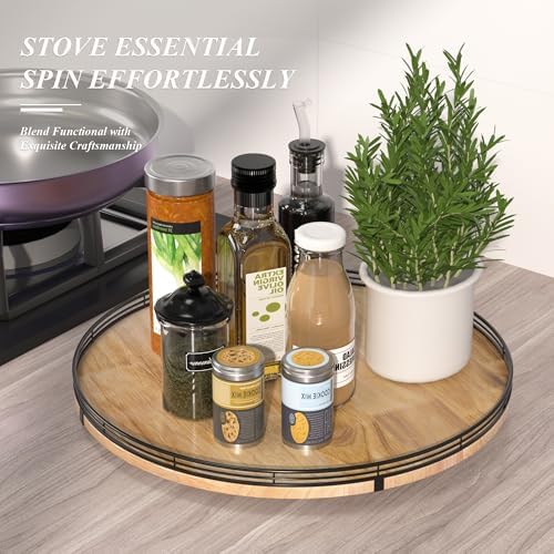 AMH 18-Inch Extra Large Farmhouse Oak Lazy Susan Organizer