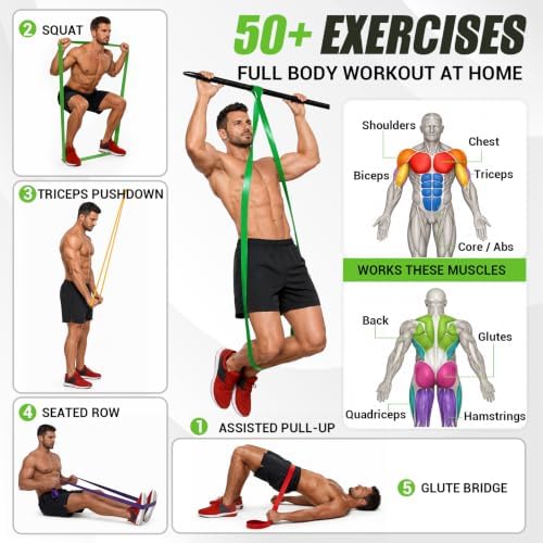 Long Resistance Bands for Working Out, 8-125 Lbs Pull Up Resistance Bands
