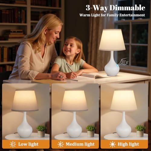 16.1" Touch Table Lamp for Nightstand, 3 Way Dimmable Small Bedroom Lamp