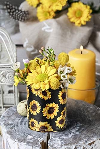 Round Leather Pen Holder for Desk, Sunflower