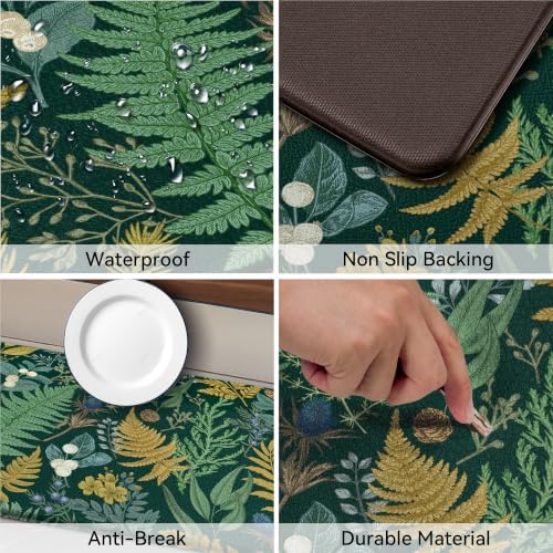 2 PCS Botanical Kitchen Rugs Set, Dark Green 17.3"x28" + 17.3"x47"