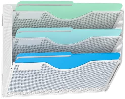 Gawerk 3 Tier Hanging Wall File Organizer, Mesh Mail Paper Orgnization Hanging File Folder Holder for Home Office, White