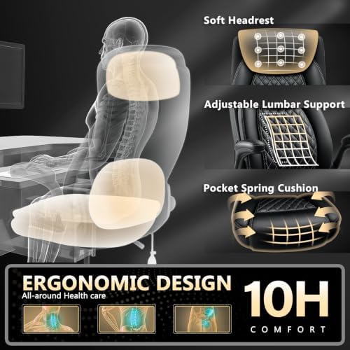 Indulgear Office Chair with Lumbar Support,Comfy Desk Chair with Flip Arm