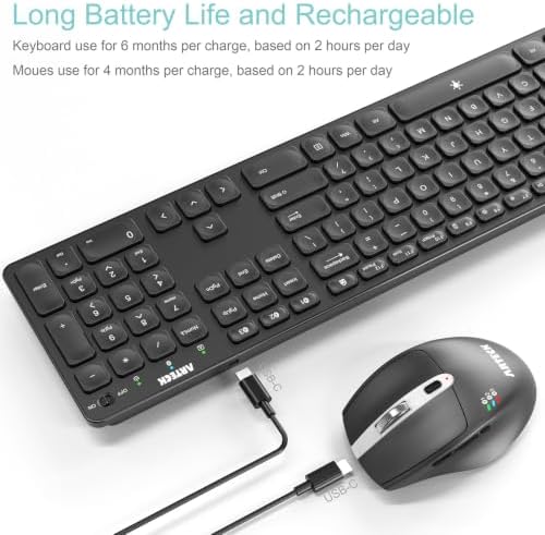 Arteck Universal Multi-Device Bluetooth Keyboard and Mouse Full Size Wireless Bluetooth Keyboard and Ergonomic Mouse Set for Windows, iOS, Android, Computer Desktop PC Laptop iPad Tablet Smartphone