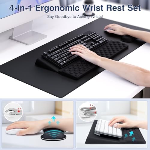 Ospelelf Keyboard Wrist Rest Stand Pad and Ergonomic Mouse Pad Set with Large Mousepad, Memory Foam Comfort, Premium Office Desk Accessories for Pain Relief, Black