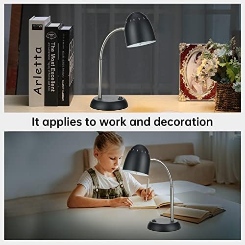 Eye-Caring Table Lamp of Simple Designs Home E26 Led Screw Basic Metal Desk Lamp with Flexible Gooseneck Hose Neck Study Lamp for Bedroom Office Living Room Convenient On/Off Switch(Black)