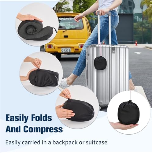 Cirorld Neck Pillow for Traveling, Travel Pillows for Airplanes Snow Black