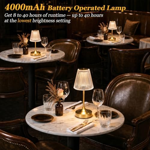 Gold Cordless Rechargeable Table Lamp, Battery Operated, Crystal, Small