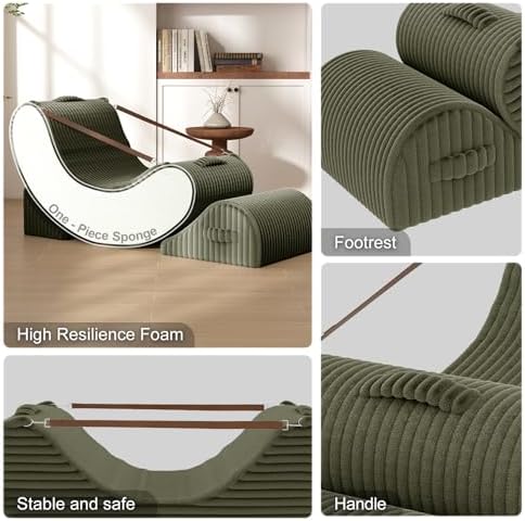Quiet Rocking Chair, 3-in-1 Adjustable Boneless Floor Recliner for Adults