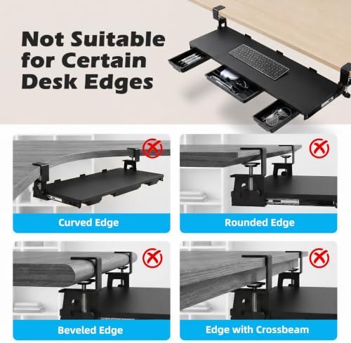 Large Keyboard Tray Under Desk 33.5x11.4“ with 3 Drawer(Black)