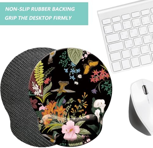 Mouse Pad with Wrist Support, Ergonomic Mouse Pad with Memory Foam Wrist Rest Cushion, Non-Slip Rubber Base Gaming Mice Pad for Home Office Computer Laptop, Flowers Birds