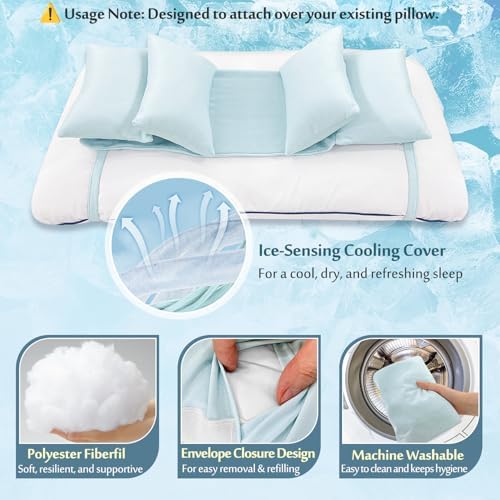 Cooling Head Stabilizer, Head Support Pillow for Elderly – Neck Cradle for Sleeping Upright, Post Cervical Fusion Surgery Recovery, Breathable Wheelchair Headrest with Straps (Light Blue)