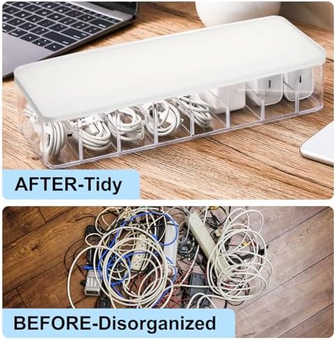 Tatuo Cord Organizer Box with Lid, Clear, White, 2 Pack