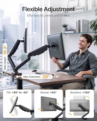 monTEK Dual Monitor Arm with USB Ports for 17-32" Screen up to 19.8 lbs