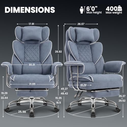N-GEN GAMING Big and Tall Gaming Chair with Footrest, Reclining Chair, Blue