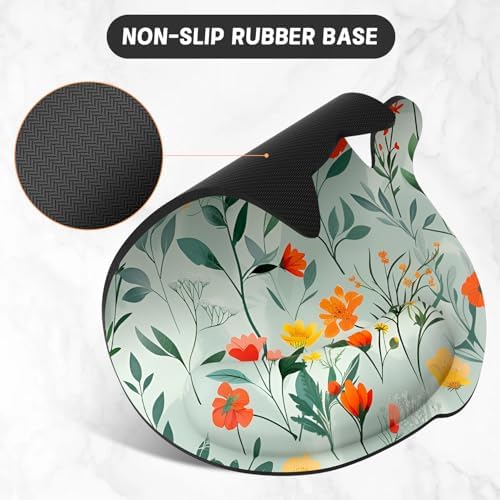 Ergonomic Mouse Pad with Wrist Rest, Cute Cat Memory Foam Padded Pain Relief Non-Slip Wrist Support Mouse Mat for Gaming Work Computer Laptop, Funny Office Supply Desk Accessory, Pretty Flower