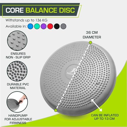 ProsourceFit Core Balance Disc, Inflatable Wobble Cushion with Hand Pump, Dual-Textured Non-Slip Surface for Core, Balance, and Stability Training, 14-inch