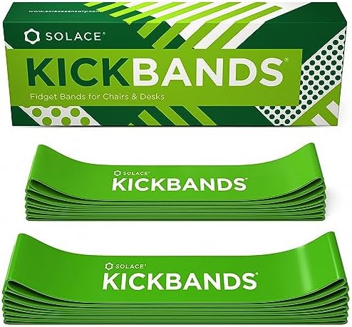KICK BANDS Chair Bands for Kids with Fidgety Feet 12-Pack - ADHD Fidget Kickbands for Classroom Chairs & Desks - Solace Sensory Kickband (GREEN)