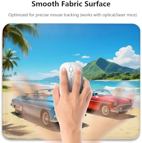 Classic Red & Blue Cars Mouse Pad, Tropical Hawaii Beach Scene Desk Mat