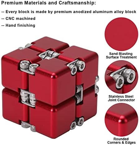Lifidea Aluminum Alloy Metal Infinity Cube Fidget Cube (6 Colors) Handheld Fidget Toy Desk Toy with Cool Case Infinity Magic Cube Relieve Stress Anxiety ADHD OCD for Kids and Adults (Red)