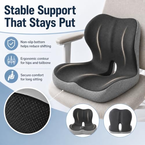 Celnva Orthopedic Seat Cushion – L-Shaped Lumbar Support Memory Foam Comfort for Long Sitting, Ergonomic Support for Office Chair, Wheelchair, Car & Travel (XL Black)