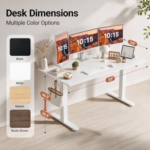 Claiks 55 x 24 Inch White Electric Standing Desk
