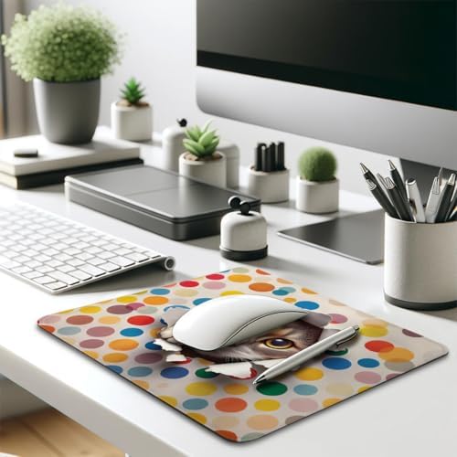 Cute Cat Mouse Pad, Naughty Kitten Peaking Through a Torn Desk Mat