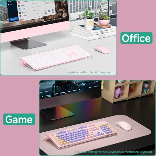 Ergonomic Computer Keyboard Stand - Adjustable Keyboard Riser Tilt Clear and Pink Acrylic Keyboard Tray Non-Slip Elevated Typing Key Board Holder Lift for Home Office Desk Accessories