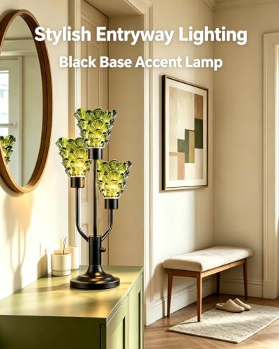 Lightdot Mid Century Modern Table Lamp Dimmable Bulbs Included Green Glass