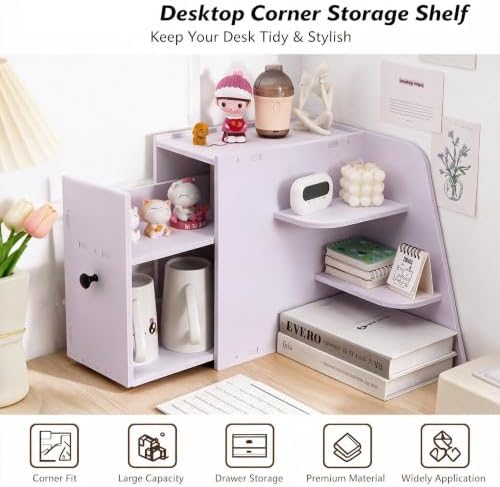 Desktop Shelf Organizer, 3-Tier L-Shaped Desk Corner Storage Rack