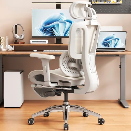 Vonesse Ergonomic Office Chair,Desk Chair with Adjustable 3D Headrest and Armrests, Gaming Chair with Dynamic Lumbar Support & Adjustable Depth Breathable Mesh Seat (White)