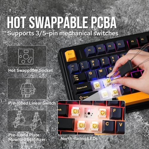 EPOMAKER x Aula F75 Gasket Mechanical Keyboard, 75% Wireless Hot Swappable Gaming Keyboard with Five-Layer Padding&Knob, BT/2.4GHz/USB-C, RGB (Black, LEOBOG Reaper Switch)