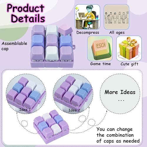 Keyboard Fidget Toy, Keyboard Fidget Keychain 9-in-1 Keyboard Decompression Button Finger Clicker Toys Stress Relief Fidget Gifts (3 Colors- Blue White Purple)