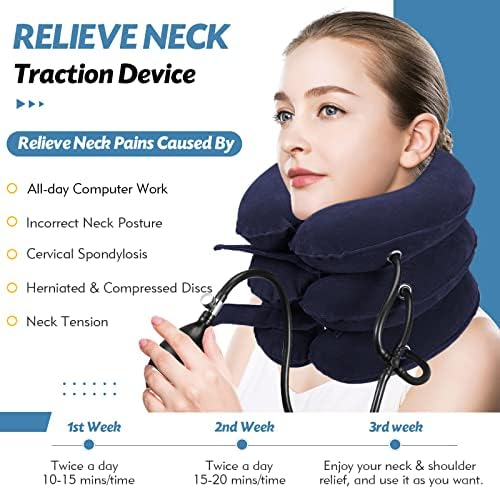 Jaximy Neck Stretcher, Neck Traction Device, Cervical Traction Device, Neck Pain Relief, Adjustable Inflatable Neck Brace & Neck Stretcher Cervical Traction, Neck Decompression Home Use (Blue)