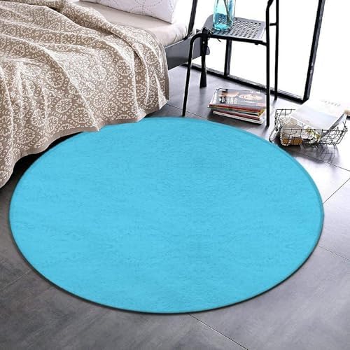 Room Sofa Yoga Soft Round Carpet, Home Decor Non Slip Kitchen Office Circle Rug, Machine Washable Modern Round Area Rug Blue, 36inch