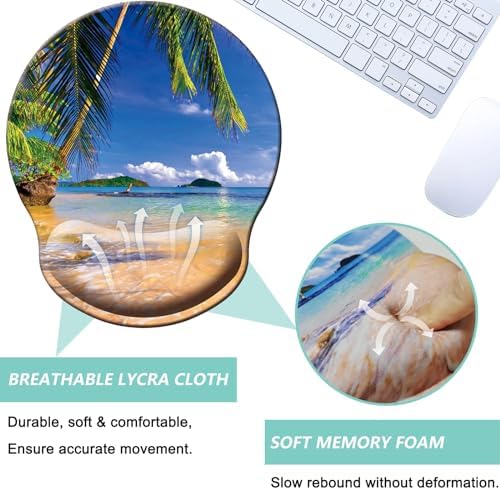Mouse Pad with Wrist Support, Ergonomic Mouse Pad with Memory Foam Wrist Rest Cushion, Non-Slip Rubber Base Gaming Mice Pad for Home Office Computer Laptop, Beach Tree
