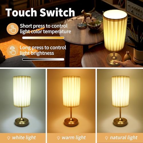 Mr.White Rechargeable Cordless Table Lamp with Fabric Shade, 5200mAh Battery Operated LED Touch Table Light, for Restaurant Kitchen Patio Dinner (Bronze)