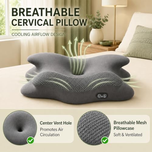 2-in-1 Cervical Pillow for Neck Pain Relief with Heating, Traction