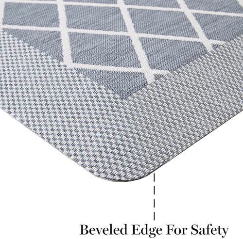 MARTHA STEWART Miles Modern Diamond Anti-Fatigue Air-Infused Kitchen Mat, Blue, 19.6"x39"