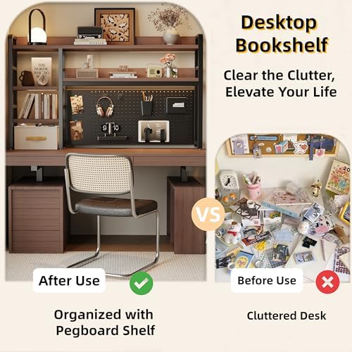 Desktop Hutch Bookshelf, 4-Tier Metal Desk Shelf for Top of Desk