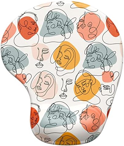 Hsurbtra Ergonomic Mouse Pad with Wrist Rest Support, Gel Mouse Pads with Non-Slip PU Base, Pain Relief Memory Foam Computer Mat, Cute Office Supplies Desk Decro Accessories, Art Face