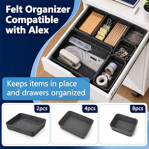 2 Sets Drawer Organizer Compatible with Alex, 14 Pcs Modular Felt Tray Storage Set, Drawer Organizers for Ikea Alex ideal for Office, Vanity, Bedroom and Dresser Drawers