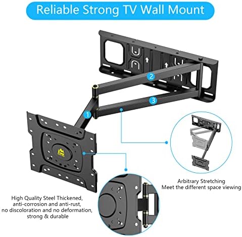 FORGING MOUNT Corner TV Wall Mount with 25.6 inch Long Arm, Full Motion TV Mount Swivel and Tilt, Fit 13-43”TVs and Monitor Wall Mount bracket Max VESA 200x200mm, 12"/16” Wood Studs, Holds up to 77lbs