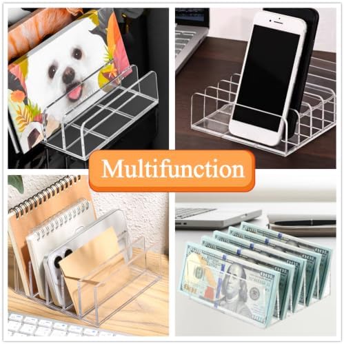 Acrylic Mail Organizer, Mail Holder, 5 Slots Letter Holder, Clear Mail Organizer Countertop, Bill Money Organizer for Business Card, Cash, Envelope, Small File Holders