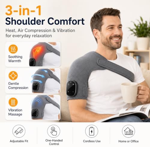Vital Triple Method Shoulder Massager, Triple-Mode Shoulder Massager with Heat, Compression and Vibration