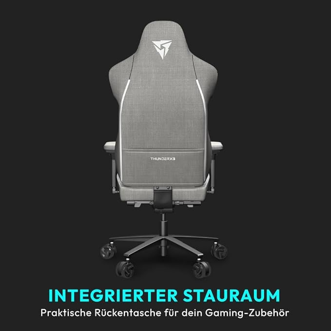 THUNDERX3 CORE Gaming Chair, for Adults Ergonomic Office Chair, High Back Desk Chair, Synchronous Tilt, Forward Tilt, 360° Self-adjusting Lumbar Support, Multipurpose Footrest, Fabric, Loft Light Grey