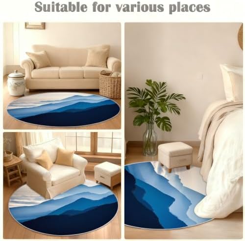 Mountain Round Rug - 2ft Small Misty Mountain Round Area Rug for Entryway, Natural Landscape Circle Rugs Washable Non-Slip Carpet for Bathroom Bedside Kitchen Decor Mat