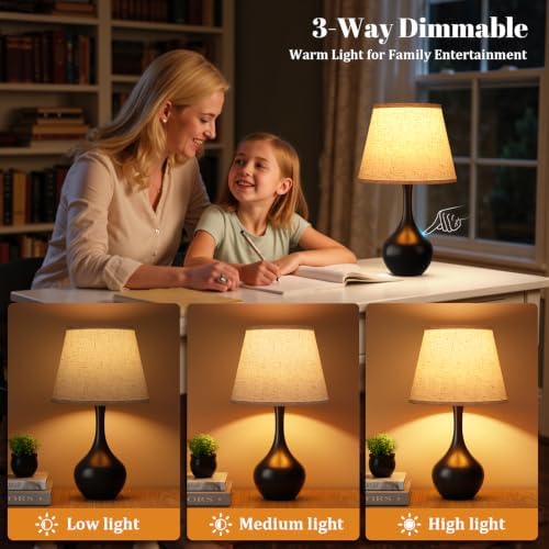 16.1" Touch Table Lamp for Nightstand, Dimmable Small Bedroom Lamp Set of 2