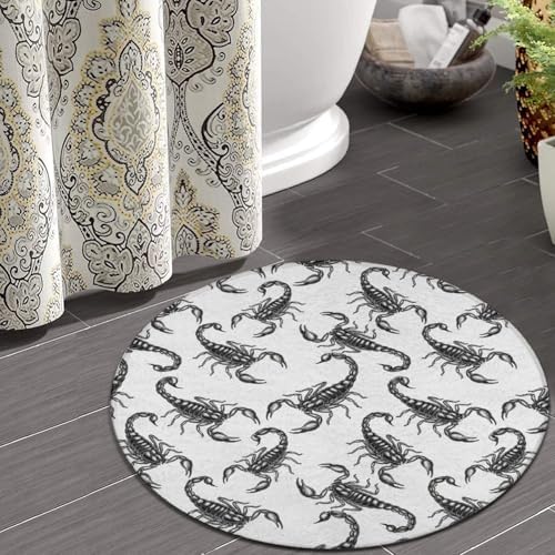 Fashion Round Area Rug Large Non Slip Carpet, Black Scorpion Unisex Home Decor Mat, 36inch