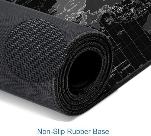 Large Gaming Mouse Pad with Stitched Edges, Desk Mat Extended Keyboard Pad, Non-Slip Rubber Base Desk Pad for Laptop, Office, Home, 31.5X11.8 inch Black World Map